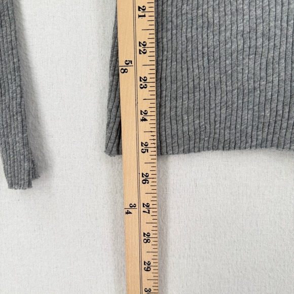 ENZA COSTA Cashmere Poorboy Rib Cardigan Women Medium Gray Long Sleeve Crew Top - Picture 6 of 13